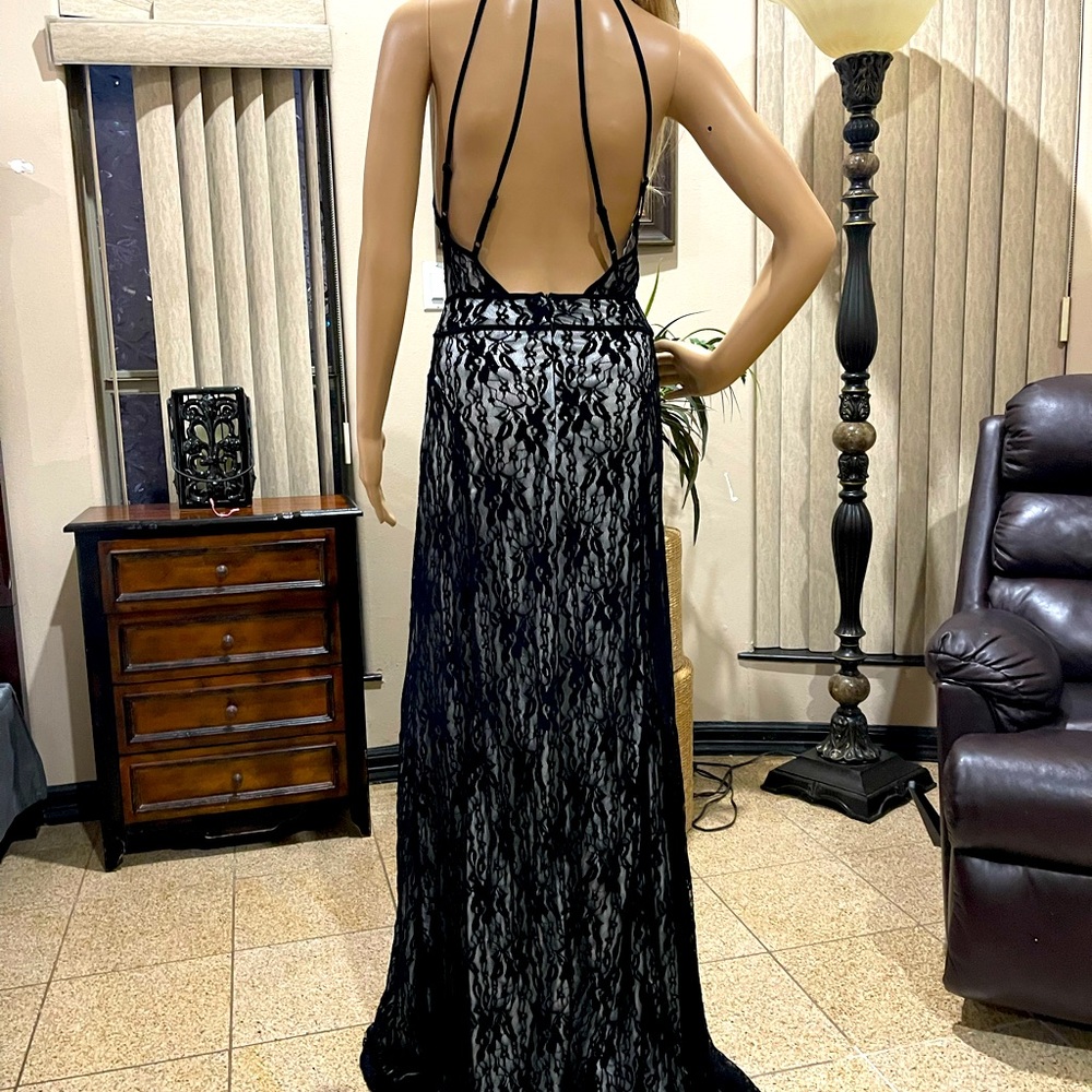 Lace black and white silk elegant gown